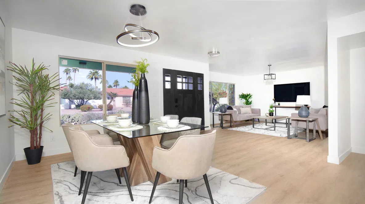 Renovated dining and living room at 8749 E Via De La Gente
